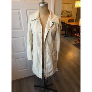 Urban Outfitters Beige Sand Long Faux Leather Button Coat Small NWT $136 NEW